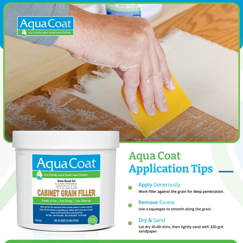 AquaCoat Aqua Coat Water-Based White Cabinet Wood Grain Filler Gel â€“ Fast Drying, Low Odor White Wood Filler, Sandable & Paintable for Interior & Exterior Repairs, Upgrades & Restorations â€“ 32 oz - Image 5